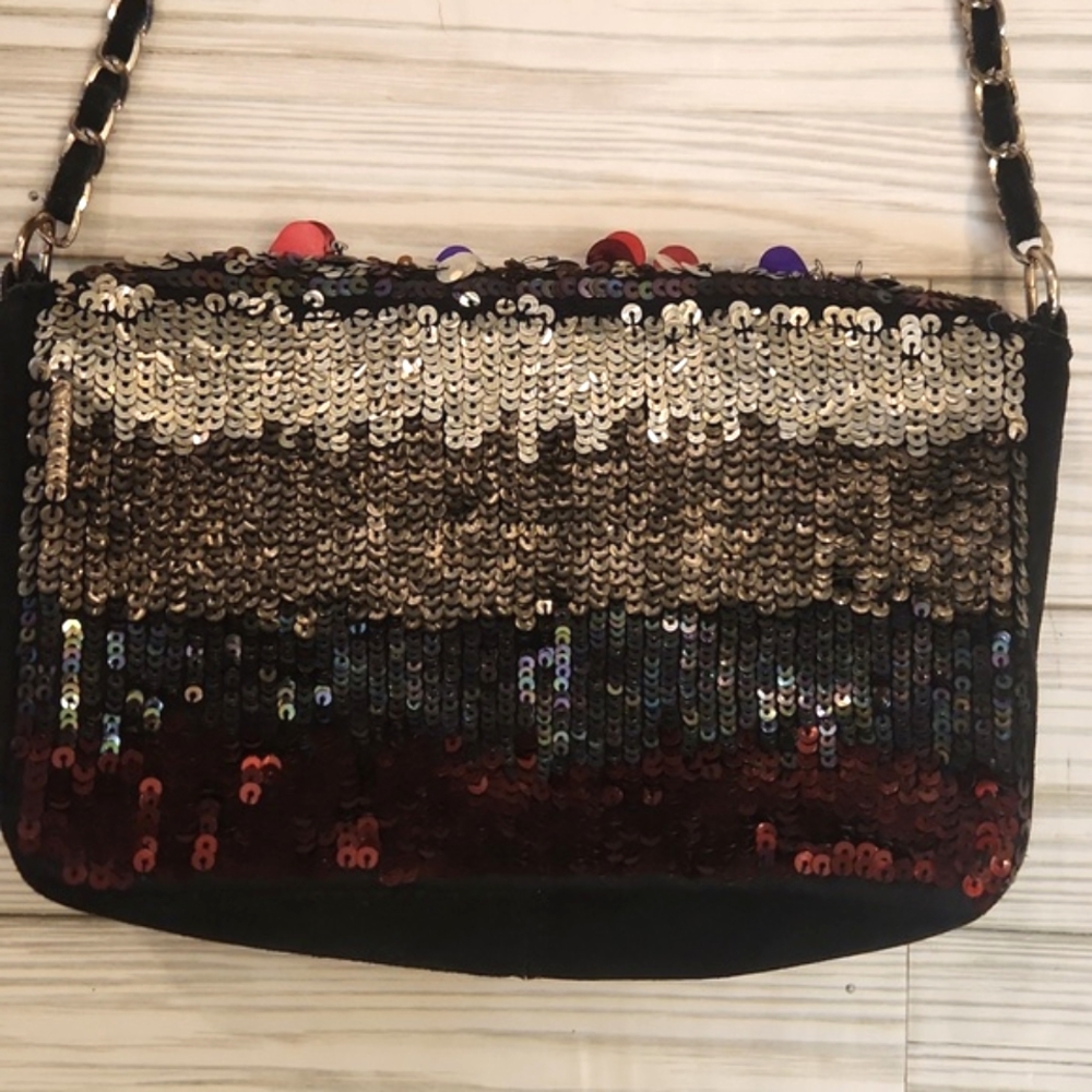 Womens Free People black suede sequin floral chain strap bag. - Picture 10 of 16